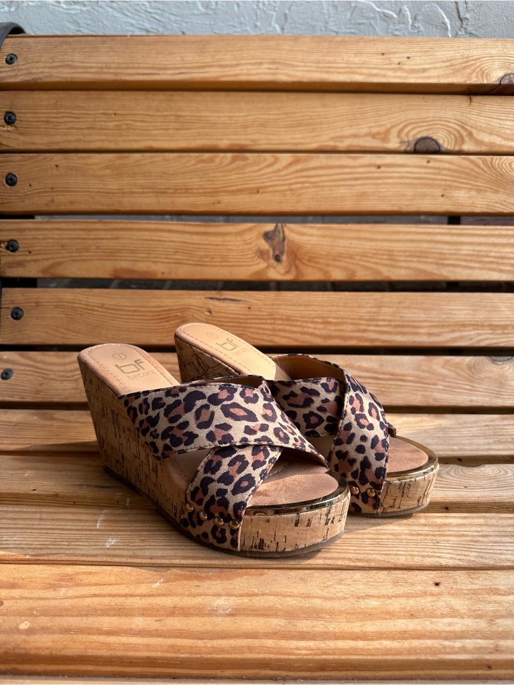 Leopard Print Cork Wedge Sandals - Betani